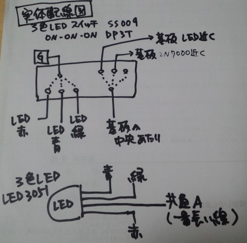 LEDスイッチ周りの実体配線図